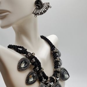 Gun metal rhinestone statement necklace and earrings set